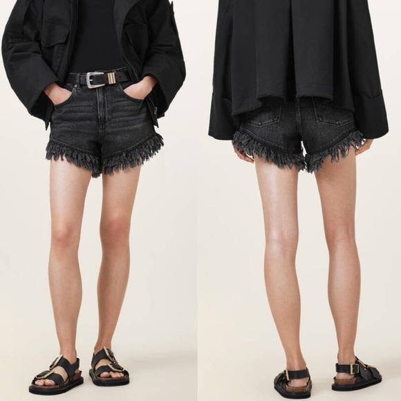 ALLSAINTS Astrid Fray Shorts in Washed Black W036EA Women’s Size 25 Boho - Picture 1 of 11